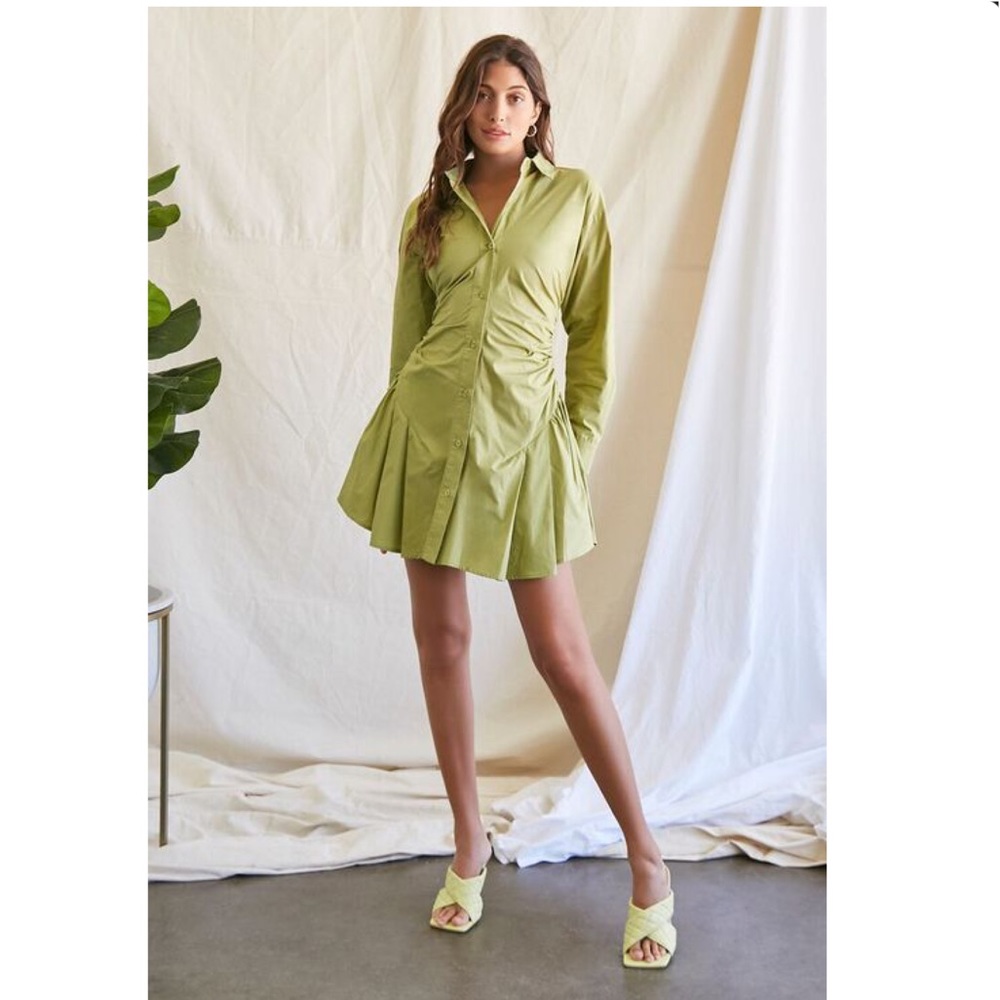 Green mini flounce Shirt dress New - Picture 3 of 4
